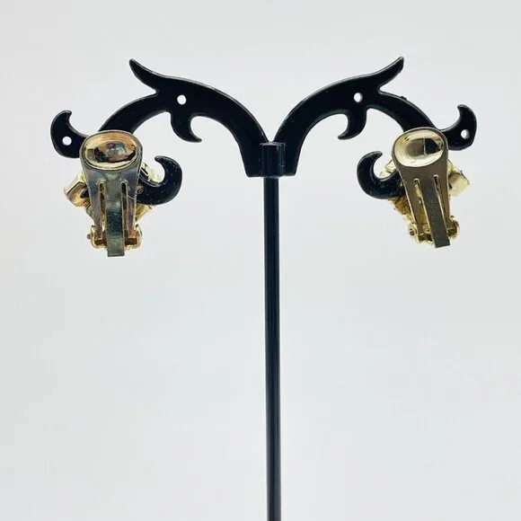 Vintage Square Aurora Borealis Earrings Gold Tone Clip On Glam Bling Sparkle - Picture 8 of 9